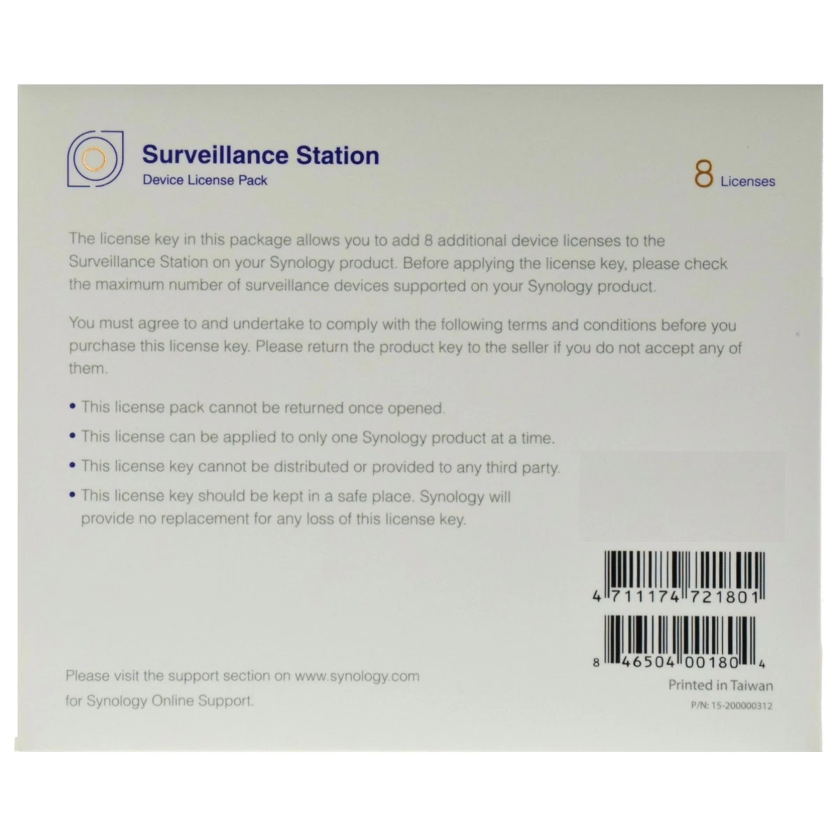 Synology IP Camera 8-License Pack Kit for Surveillance Station