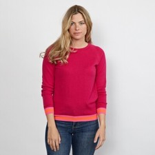 BNWT COVE CASHMERE Designer Hot Pink Neon Stripe Trims Crew Neck Jumper Small J