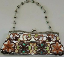 Gorgeous Beaded Evening Bag Flowers Shiny Pretty Soft Elegant Fancy