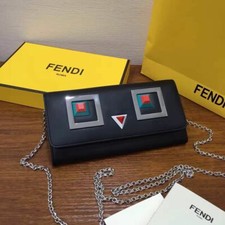 NEW AUTHENTIC FENDI Black Owl Multicolor Embellished Studs Mini Chain WOC Bag