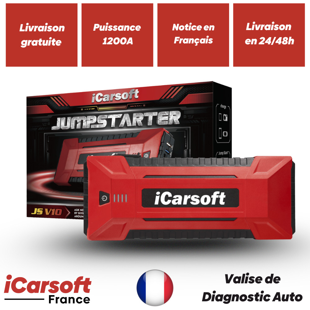 Booster batterie JS V10 iCarsoft chargeur de secours 12V lithium
