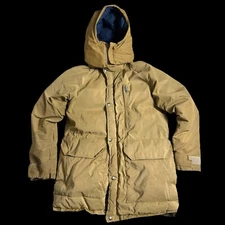 Vtg THE NORTH FACE Men’s (M) Down Puffer Parka Jacket TAN With HOOD Please READ