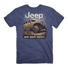 Jeep Mud. Rinse. Repeat. Front and Back Print T-Shirt Blue