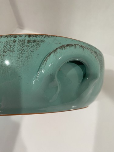 De Silva Pottery Terracotta Pottery Glazed Serving Bowl Italy Turquoise 9.5” Dia - Picture 5 of 6