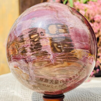 3.93lb Large Jade Natural Petrified Wood Crystal Fossil Sphere Ball Specimen