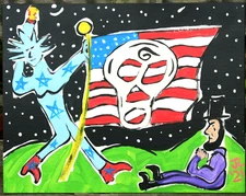 LIBERTY 50s SKULL ABE LINCOLN Jr CHARLIE ORIGINAL PAINTING FOLK POP ART OUTSIDER