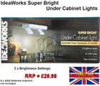 IdeaWorks Super Bright Under Cabinet Lights - 3x Settings, Battery (RRP=£29.99)