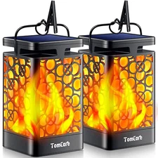 Tomcare Solar Outdoor Lights Upgraded Solar Lantern Flickering Flame Outdoor 