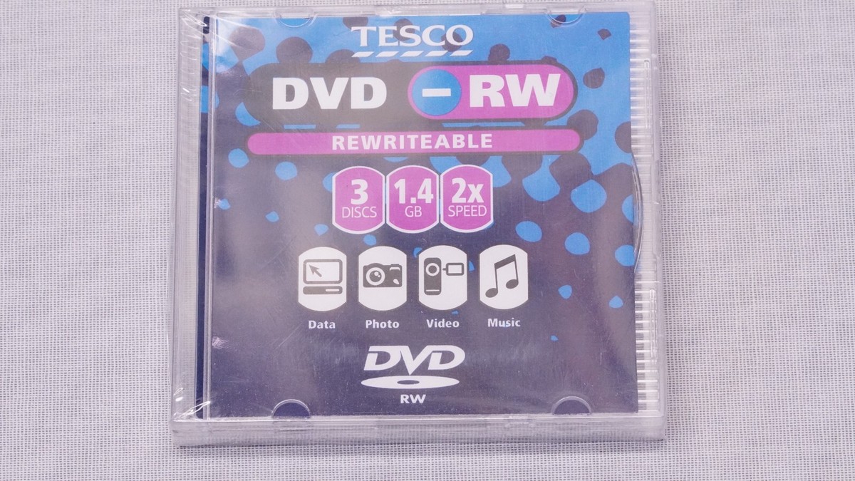 TESCO DVD RW REWRITABLE DISCS 2X SPEED DATA PHOTO VIDEO MUSIC  SEALED