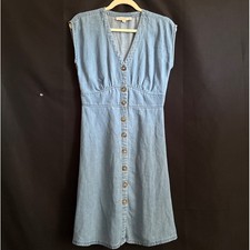 LOFT Chambray Dress 2 Blue Coastal Linen Denim Blend Button Front Cottagecore