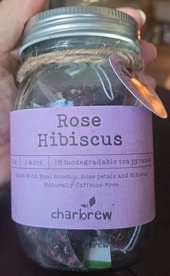 Charbrew ROSE HIBISCUS 16 Bio Tea Pyramid Bags In Mason Jar