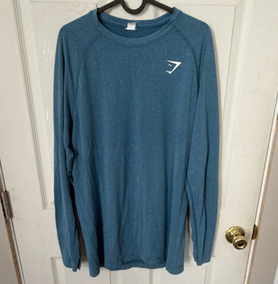 Gymshark Men s Blue Athletic Fit Polyester Crew Neck T-Shirt Long Sleeve L