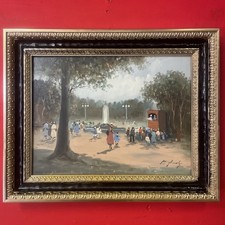 quadro dipinto olio su tavola paesaggio impressionista con cornice stile antico