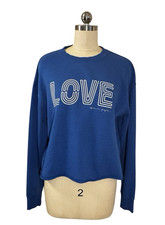 Spiritual Gangster Women's "LOVE" Sweatshirt Long Sleeve Blue Raw Hem Medium