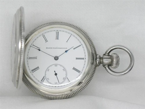 RARE ANTIQUE 1887 ANTIQUE 16S ELGIN STAG COIN SILVER POCKET WATCH, SERVICED!