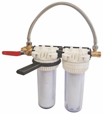 AQUAWATER Duplex Wasserfilterstation mit Sedimentfilter und Anti-Kalk Patrone
