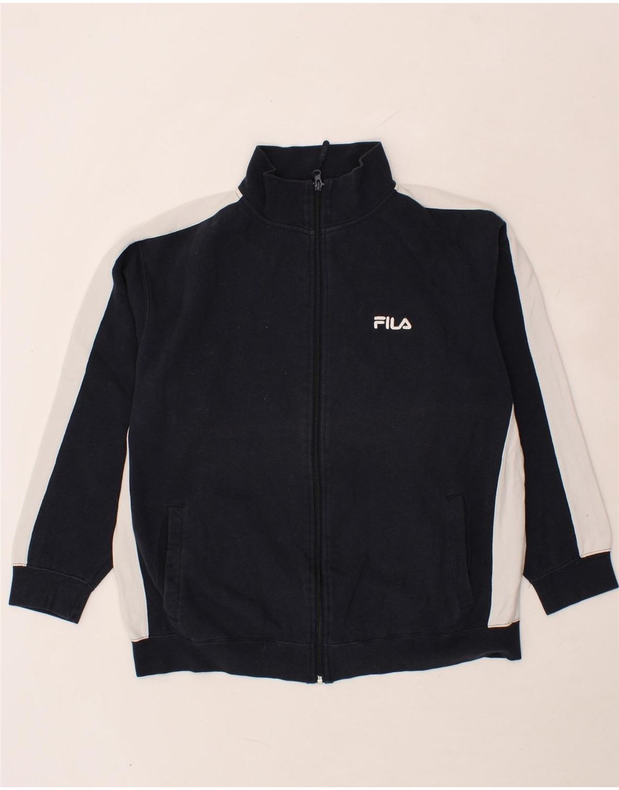 FILA tuta donna top giacca UK 16 grande blu navy colorblock cotone AF03