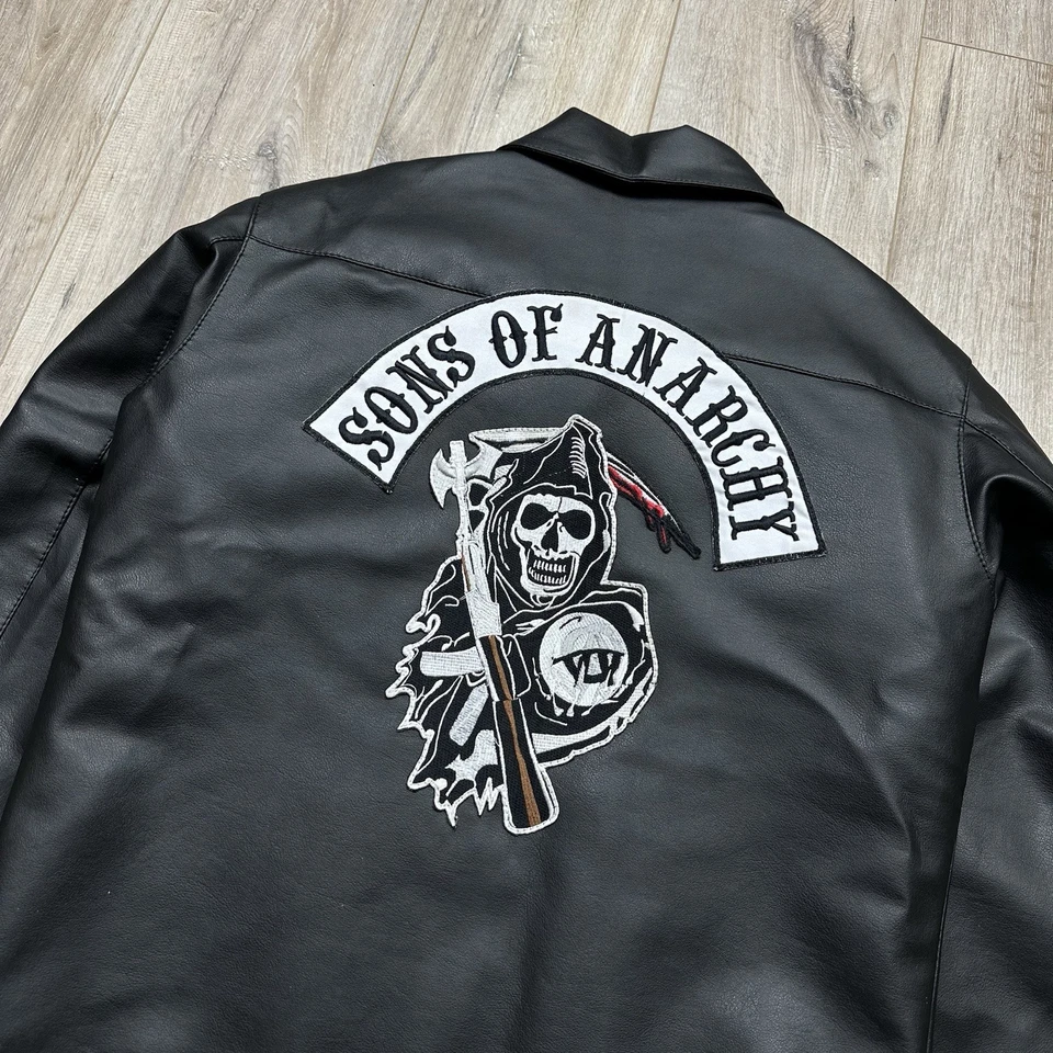 SOA Sons Of Anarchy Motorcycle Faux Leather Jacket Madness Black Mens Size L - Image 2 of 4