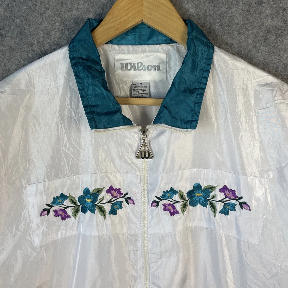 Wilson Sportswear Shell Jacket Womens M White Satin Embroidered Vintage *Flawed - Image 3 of 4