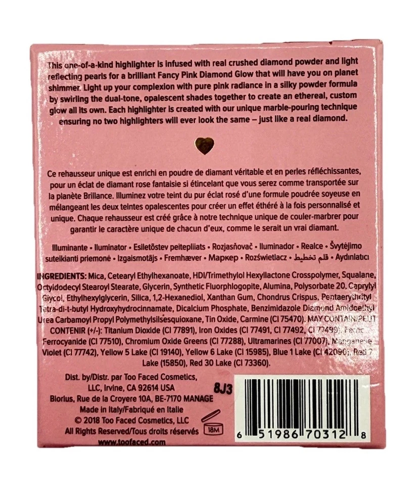 Too Faced Diamond Light Highlighter Fancy Pink Diamond Net Wt. 12 g/ 0.42 Oz NEW - Image 2 of 2