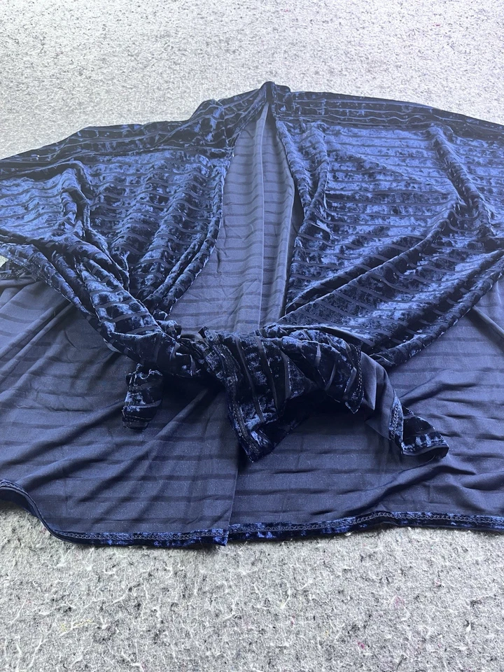 Cárdigan Olivia R Terciopelo Kimono Cubierta Frontal Abierto Azul Marino Semi Transparente Foto 4 de 4