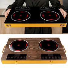 7000W Electric Ceramic Cooktop 3500W+3500W 2-Burner Touch Control with Timer