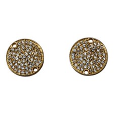 Gold Plated CZ Pave Round Connector Charms 2 Hole Disc Jewellery Making Findings