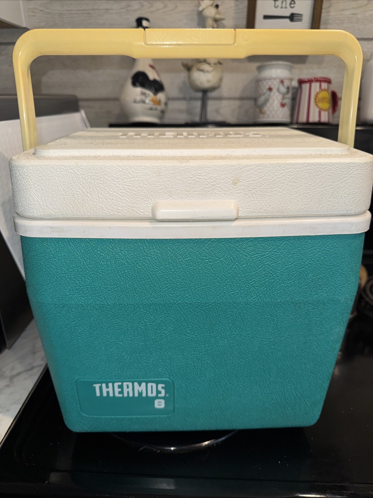 Teal/yellow Cooler W/ Cup Holder Lid Model 7708 - 8 Qts 7.5l