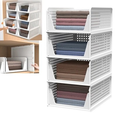 4 Stück Stapelbare Aufbewahrung Schubladen Groß Faltbar Schrank Organizer Weiß Behälter Box