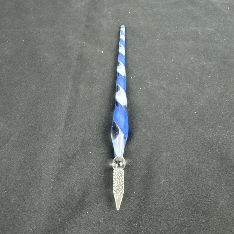 Glass Dip Pen Blue & White Twisted Crystal Spiraled Nib Design Calligraphy Pen