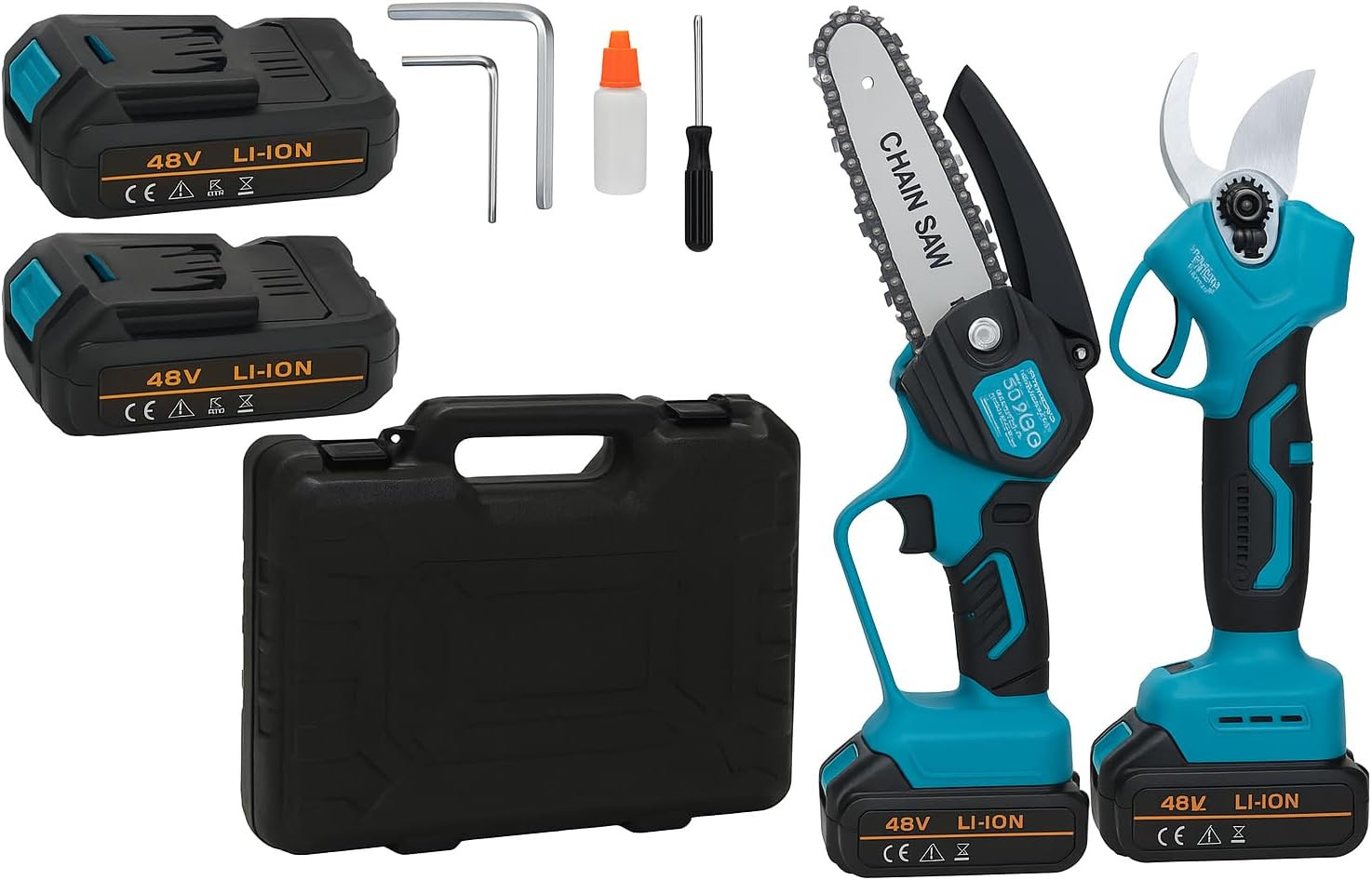 Kit Potatura Batteria 48V 2 in 1 | Forbici e Mini Sega per Giardino