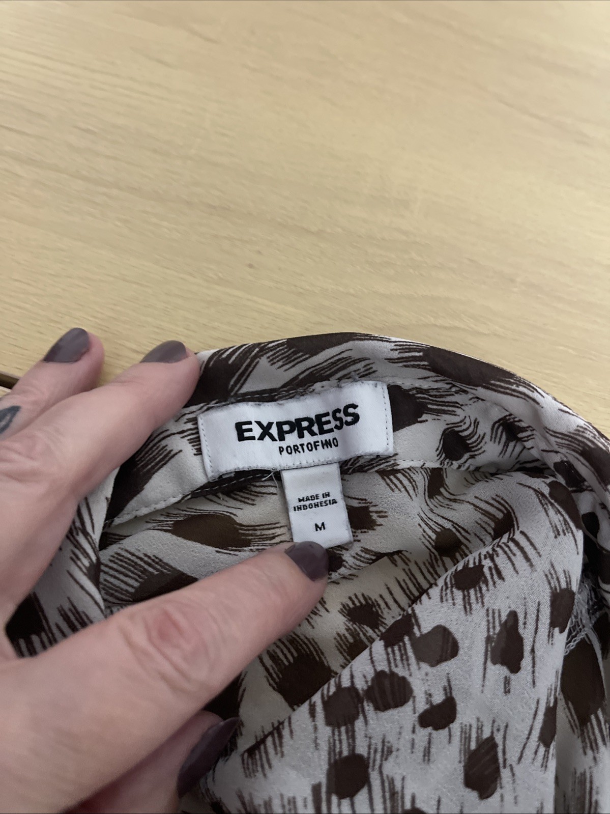 Express Collared Button Front Shirt Brown White C… - image 5