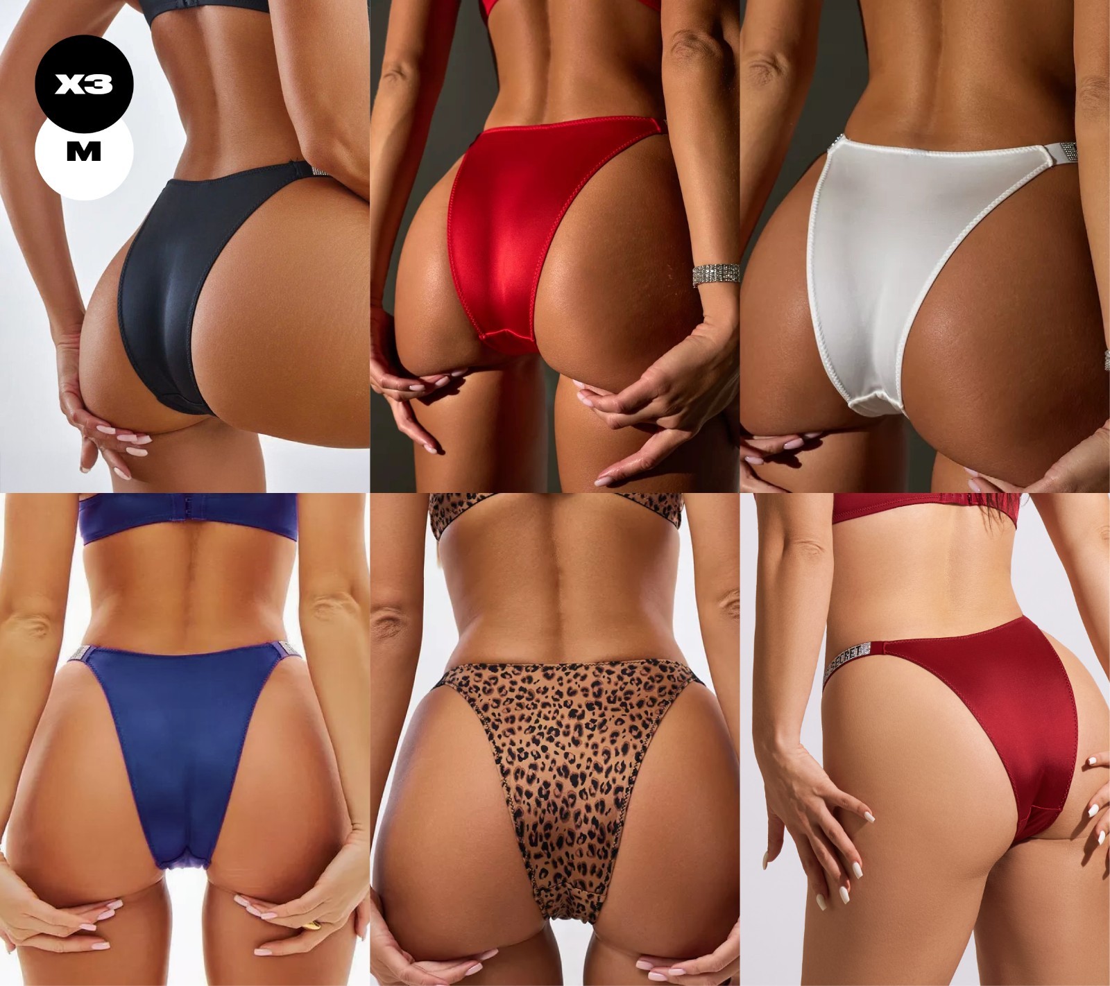 x3 MEDIUM Victoria's Secret Classic BRAZILIAN BRIEF - Shine Strap SATIN Lingerie