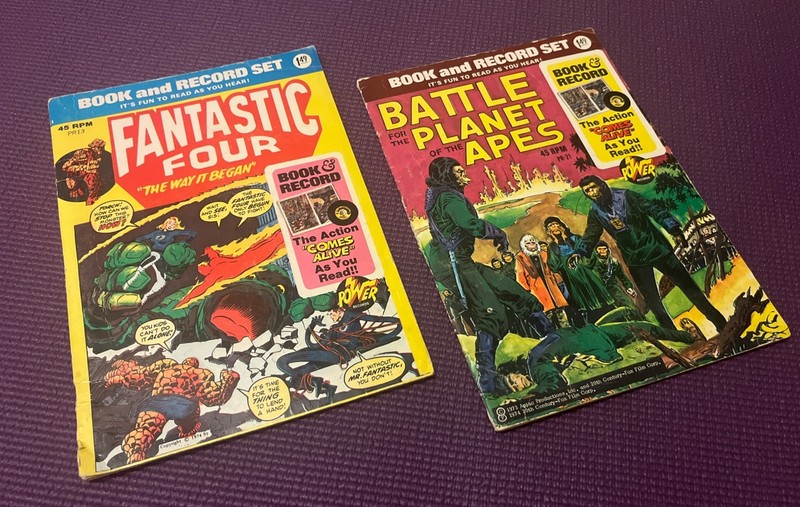 Vintage Book And Record Set Fantastic Four & Battle Planet Apes VTG 1974