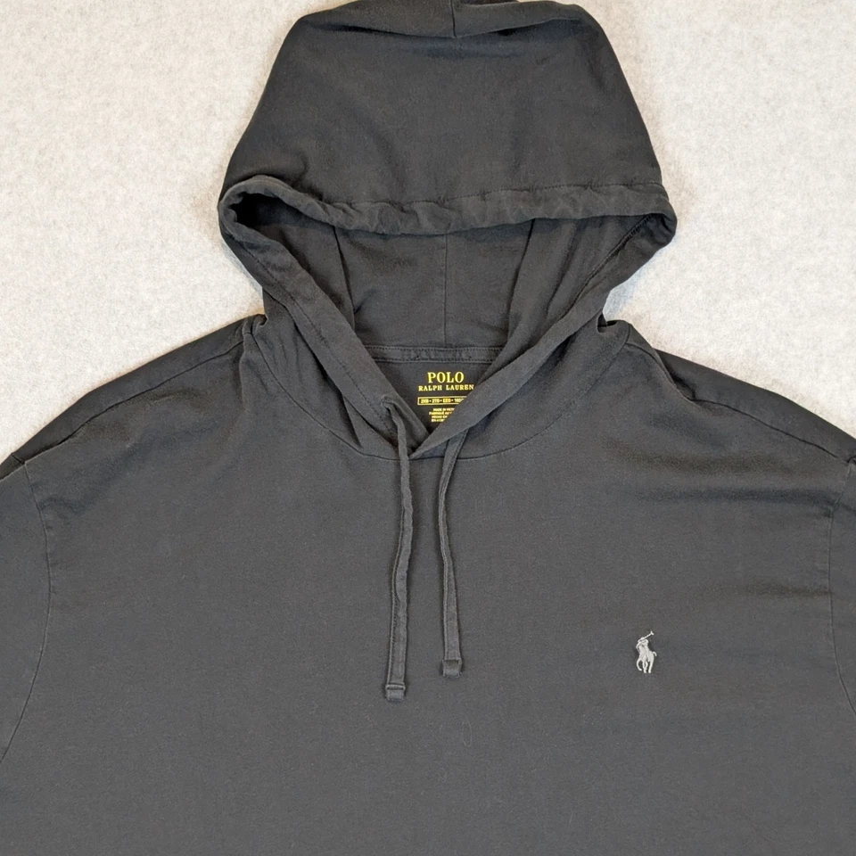 Polo Ralph Lauren Jersey Hooded T-Shirt Mens 2XB Black Lightweight Hoodie Cotton - Image 2 of 4
