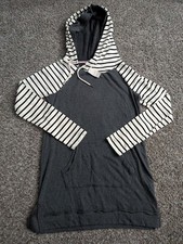 Maurice's Double Hood Soft Hoodie Sweatshirt Gray Creme Stripe Womens NWT Medium