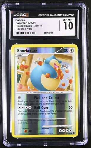 CGC 10 GEM MINT Snorlax 2009 Rising Rivals 33/111 Reverse Holo Pokemon Card
