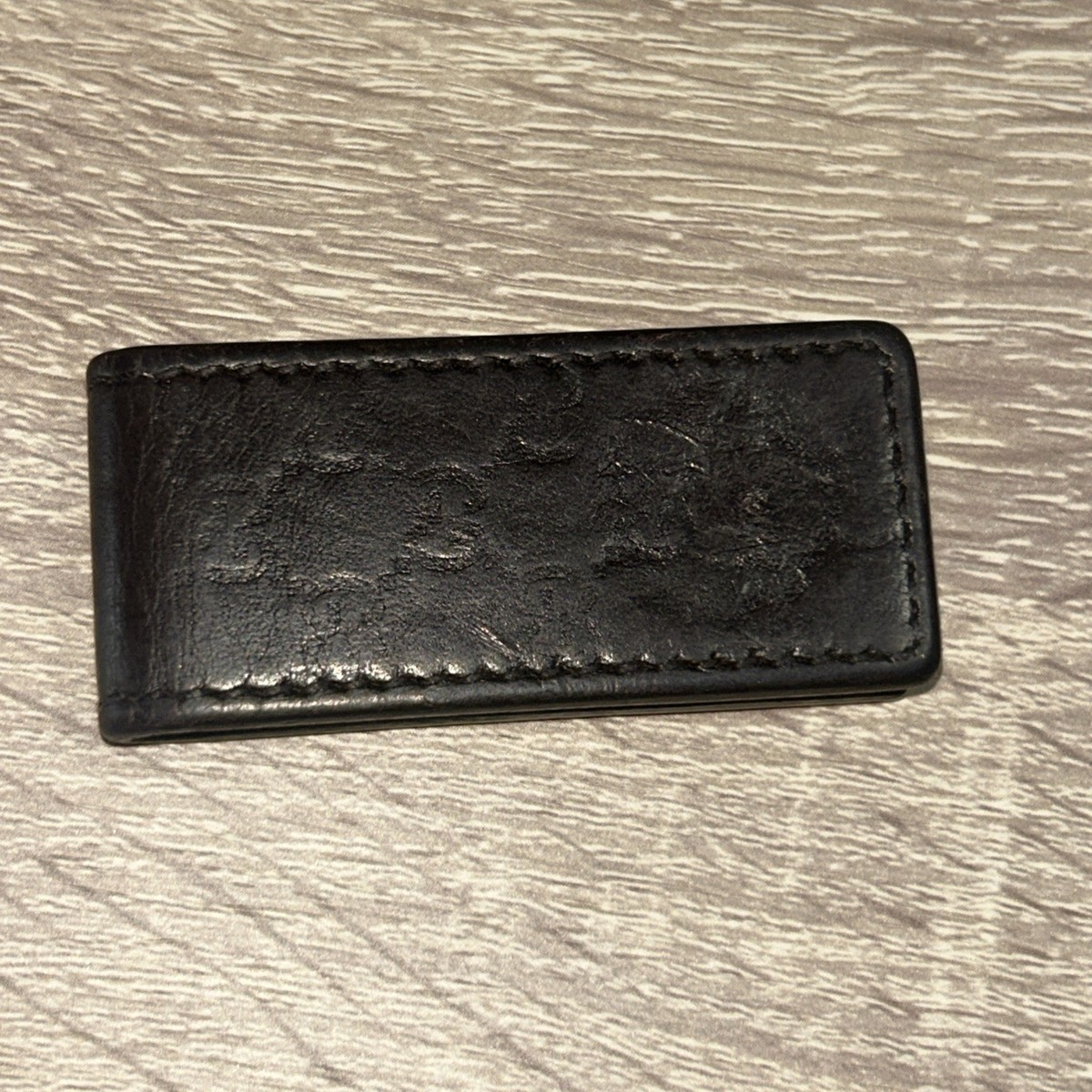 Gucci GG Check Wallet Money Clip Brown Leather Unisex Made in