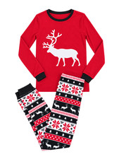 Reindeer Christmas Pajamas kids 8 girl boy black red fair isle 100 cotton