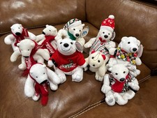Coca Cola Coke Plush Polar Bears Holiday Stuffed Animal Lot Of 10