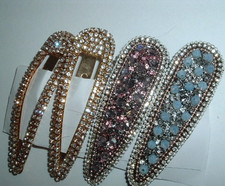 4 Purple Blue Crystal and White Rhinestone Bend Hair Clips NWT