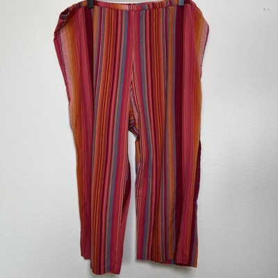 Phool Women Capri Pants Large Multicolor Stripe Pull On Ankle Resort Lagenlook