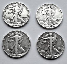 LOT OF 4 WALKING LIBERTY 90 SILVER HALF DOLLARS 1941, 1942, 1945, 1946