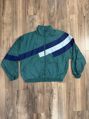 Vintage 90s Todd 1 Green Blue Color Block Zip Fleece Lined Windbreaker Jacket XL