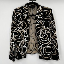 Ming Wang Women's M Geometric Print Knit Blazer Jacket Black Tan White