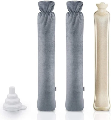 HOMEWIT Wärme-Flasche Lang mit weichem Bezug, 2 Liter Füllung, inkl.2x Bezüge, 73 x 13cm