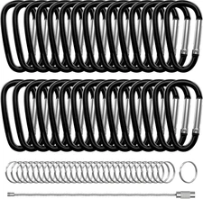 30PCS Aluminum Carabiner Clips, 2" D Shape Spring Snap Hooks Carabiner with 30PC
