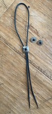 Vintage Navajo Black Onyx Bolo Tie and Earrings
