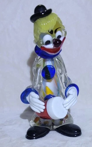 VTG Murano Art Glass Sculpture Figure Clown playing the drum 7.5" Tall - RARE