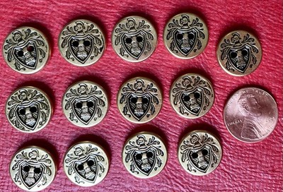 Vintage 1980s 13pc Gold Heraldic Button Lot - Ornate Knight Shield
